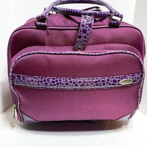 SAMSONITE Purple Cloth W/ Crackled Leather Rolling Laptop Carry-On & Extra Space